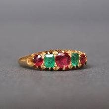 Load image into Gallery viewer, Antique Victorian era five-stone emerald &amp; spinel ring in 18ct gold
