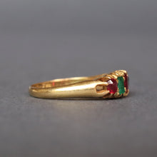 Load image into Gallery viewer, Antique Victorian era five-stone emerald &amp; spinel ring in 18ct gold
