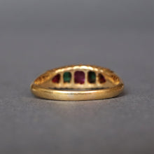 Load image into Gallery viewer, Antique Victorian era five-stone emerald &amp; spinel ring in 18ct gold
