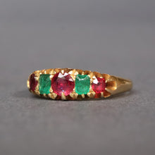 Load image into Gallery viewer, Antique Victorian era five-stone emerald &amp; spinel ring in 18ct gold
