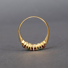 Load image into Gallery viewer, Antique Victorian era five-stone emerald &amp; spinel ring in 18ct gold
