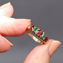 Load image into Gallery viewer, Antique Victorian era five-stone emerald &amp; spinel ring in 18ct gold
