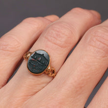 Load image into Gallery viewer, Antique Victorian intaglio signet ring with bloodstone in 14ct gold
