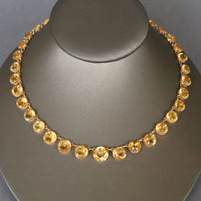 Load image into Gallery viewer, Antique Edwardian era citrine riviere necklace choker. Graduating size. Prong open back setting. 50 carat weight. Anna Wintour necklace. 
