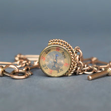 Load image into Gallery viewer, Antique trombone link watch chain in 9ct gold with compass (15.4&quot;/39cm)
