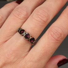 Load image into Gallery viewer, Georgian ring. Flat cut garnet. Flat cut garnet ring. Georgian flat cut garnet ring. Georgian garnet ring. Georgian garnet band. Antique garnet ring. Antique garnet band. Antique flat cut garnet ring. Antique flat cut garnet band. Five stone ring. Five stone band. Five stone garnet ring. Five stone garnet band. Foil back garnets. Foil back ring. Stacking band. Stacking ring. Garnet stacking band. Garnet stacking ring. Antique stacking ring. Antique stacking band.
