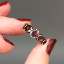 Load image into Gallery viewer, Georgian ring. Flat cut garnet. Flat cut garnet ring. Georgian flat cut garnet ring. Georgian garnet ring. Georgian garnet band. Antique garnet ring. Antique garnet band. Antique flat cut garnet ring. Antique flat cut garnet band. Five stone ring. Five stone band. Five stone garnet ring. Five stone garnet band. Foil back garnets. Foil back ring. Stacking band. Stacking ring. Garnet stacking band. Garnet stacking ring. Antique stacking ring. Antique stacking band.
