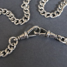 Load image into Gallery viewer, Antique curb link sterling silver watch chain with fobs (15.4&quot;/39cm)
