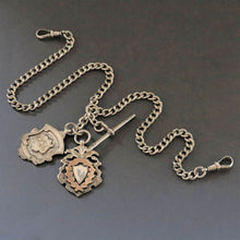 Load image into Gallery viewer, Antique curb link sterling silver watch chain with fobs (15.4&quot;/39cm)
