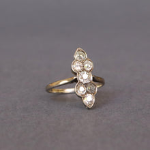 Load image into Gallery viewer, Antique &#39;north south&#39; ring with old cut diamonds (1ct) in silver
