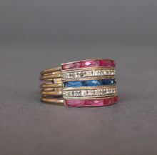 Load image into Gallery viewer, Vintage five-band harem ring with diamonds, spinels &amp; tourmalines
