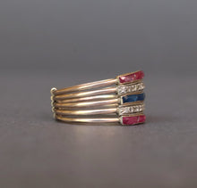 Load image into Gallery viewer, Vintage five-band harem ring with diamonds, spinels &amp; tourmalines
