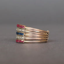 Load image into Gallery viewer, Vintage five-band harem ring with diamonds, spinels &amp; tourmalines
