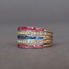 Load image into Gallery viewer, Vintage five-band harem ring with diamonds, spinels &amp; tourmalines
