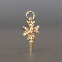 Load image into Gallery viewer, Antique Victorian era Maltese cross watch key in 14ct gold
