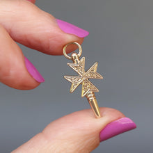 Load image into Gallery viewer, Maltese cross watch key. Gold Maltese cross watch key. Victorian watch key. Maltese cross pendant. Antique watch key. Antique gold watch key. Antique Maltese cross. Figural watch key. Gold Maltese cross. Watch key pendant. Gold cross pendant. Antique cross pendant.
