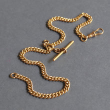 Load image into Gallery viewer, Antique curb link watch chain in 15ct gold with T-bar fob (13&quot;/33cm)
