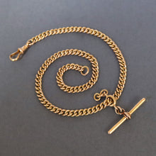 Load image into Gallery viewer, curb chain link t-bar fob short choker yellow gold dog clip solid antique albert vintage jewelry jewellery watch chain 15ct 15k
