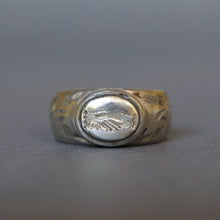 Load image into Gallery viewer, Posy ring. Poesy ring. Silver posy ring. Georgian posy ring. Antique posy ring. Clasped hands. Flower engraving. In buen espuer. In good hope. Friendship ring. Anniversary ring. Weddings ring. Engagement ring. 
