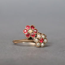 Load image into Gallery viewer, Antique garnet and pearl &#39;toi et moi&#39; cluster ring in 9ct gold
