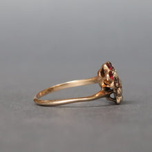 Load image into Gallery viewer, Antique garnet and pearl &#39;toi et moi&#39; cluster ring in 9ct gold
