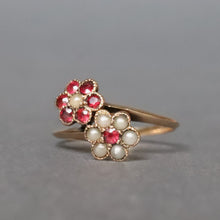 Load image into Gallery viewer, Antique garnet and pearl &#39;toi et moi&#39; cluster ring in 9ct gold
