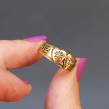 Load image into Gallery viewer, Antique mizpah ring. Victorian mizpah ring. Antique double heart ring. Victorian double heart ring. Antique double heart mizpah ring. Victorian double heart mizpah ring. Diamond mizpah ring. Diamond double heart ring. Mizpah stacking ring. Mizpah stacking band. Double heart stacking ring. Double heart stacking band. Mizpah wedding ring. Mizpah engagement ring. Double heart wedding ring. Double heart engagement ring. Antique anniversary ring. Victorian anniversary ring.
