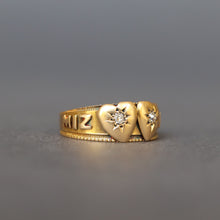 Load image into Gallery viewer, Antique double heart &#39;mizpah&#39; ring with diamonds in 18ct gold
