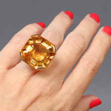 Load image into Gallery viewer, Vintage citrine ring. Mid-century citrine ring. 60s citrine ring. 1960s citrine ring. Vintage Scandi ring. Huge citrine ring. Large citrine ring. Oversized citrine ring. 53 carat citrine ring. 53ct citrine ring. Natural citrine ring. Asscher cut citrine ring. Step-cut citrine ring.
