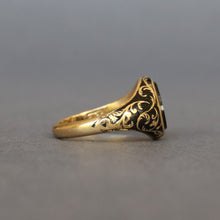 Load image into Gallery viewer, Antique Victorian mourning ring with agate &amp; enamel in 18ct gold
