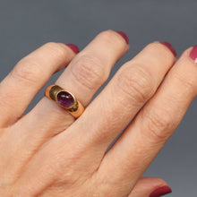 Load image into Gallery viewer, Antique stacking ring. Antique amethyst ring. Antique cabochon ring. Cabochon amethyst ring. Amethyst stacking band. Edwardian stacking band. Edwardian amethyst ring. Edwardian cabochon ring.
