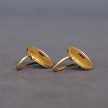 Load image into Gallery viewer, Vintage ruby disc drop earrings in 18ct gold
