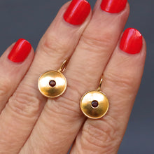 Load image into Gallery viewer, Vintage ruby disc drop earrings in 18ct gold
