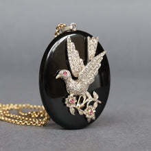 Load image into Gallery viewer, Antique Victorian dove mourning locket with diamonds in 15ct gold
