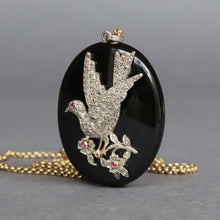 Load image into Gallery viewer, Antique Victorian dove mourning locket with diamonds in 15ct gold
