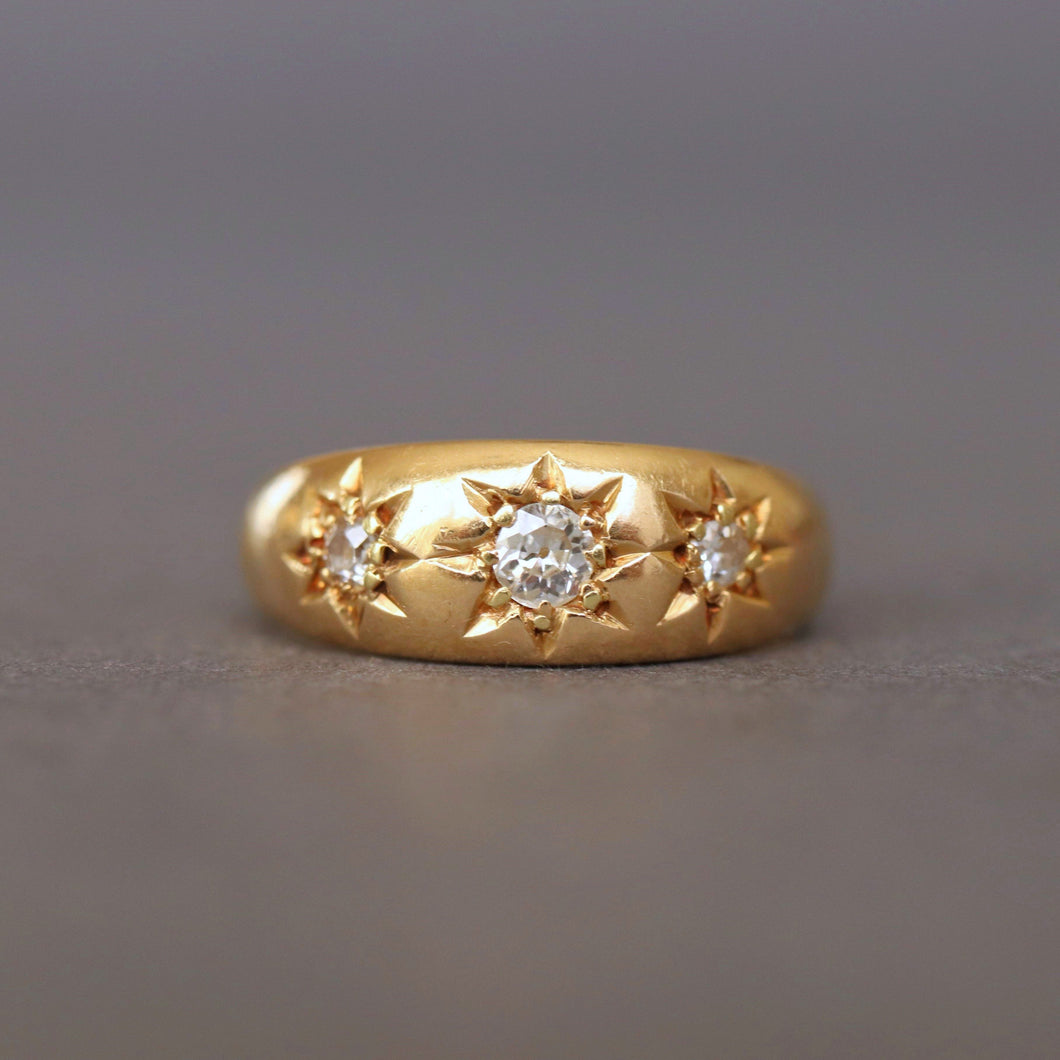 Antique diamond ring. Antique gypsy ring. Diamond gypsy ring. Diamond ring with star setting. Old European cut diamond ring. Antique stacking ring. 