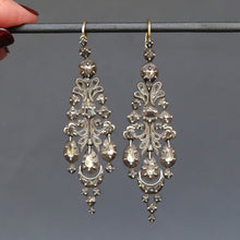 Load image into Gallery viewer, Antique Catalan &#39;herring&#39; drop earrings with diamonds &amp; silver
