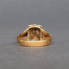 Load image into Gallery viewer, Antique Victorian era enamel ring with diamond pansy in 22ct gold
