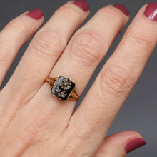 Load image into Gallery viewer, Antique Victorian era enamel ring with diamond pansy in 22ct gold
