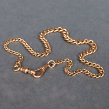 Load image into Gallery viewer, Albert chain. Watch chain. Gold watch chain. Curb link chain. Graduated curb link chain. Graduated link chain. Double dog clips. Dog clip chain. Gold chain. Gold watch chain. Gold curb link chain. 9k gold chain. 9ct gold chain.
