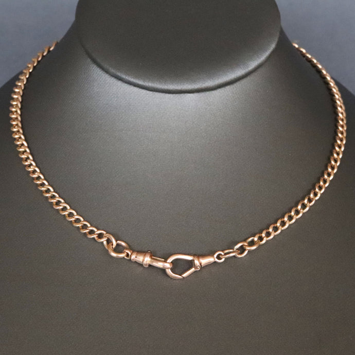 Albert chain. Watch chain. Gold watch chain. Curb link chain. Graduated curb link chain. Graduated link chain. Double dog clips. Dog clip chain. Gold chain. Gold watch chain. Gold curb link chain. 9k gold chain. 9ct gold chain.