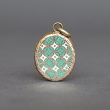 Load image into Gallery viewer, Antique Victorian era mint green enamel locket in 9ct gold
