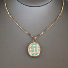 Load image into Gallery viewer, Antique Victorian era mint green enamel locket in 9ct gold
