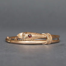 Load image into Gallery viewer, Antique snake bypass bangle with garnet in 14ct gold
