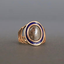 Load image into Gallery viewer, Antique Georgian era enamel ring with hairwork in 18ct gold
