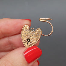 Load image into Gallery viewer, Antique heart padlock with ivy engraving in 9ct gold - two sizes
