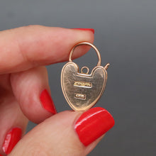 Load image into Gallery viewer, Antique heart padlock with ivy engraving in 9ct gold - two sizes
