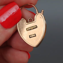 Load image into Gallery viewer, Antique heart padlock with ivy engraving in 9ct gold - two sizes
