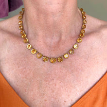 Load image into Gallery viewer, Antique Edwardian era citrine riviere necklace choker. Graduating size. Prong open back setting. 50 carat weight. Anna Wintour necklace. 
