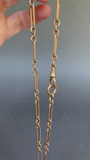 Antique gold chain. Antique watch chain. Gold Albert chain. Trombone link chain. Fetter link chain. Paperclip link chain. Paper clip link chain. Paperclip chain. Paper clip chain. Compass fob. Antique compass. Gold compass. T-bar. T-bar fob. Victorian chain. Victorian watch chain.